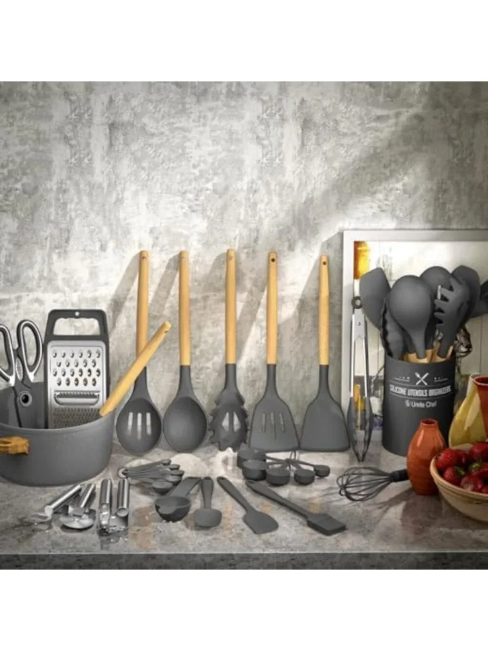 34PCS Silicone Kitchen Utensil Set - Heat Resistant Gadgets & Tools with Grater
